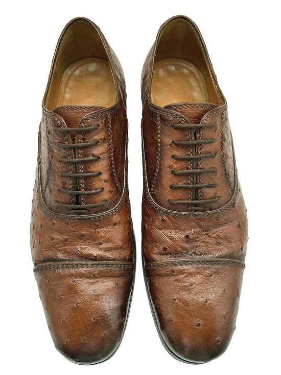 $4000 Gucci Mens Genuine Ostrich Quill Brown Dress Shoes Oxfords US 8 /UK 7 / 41 main image 9